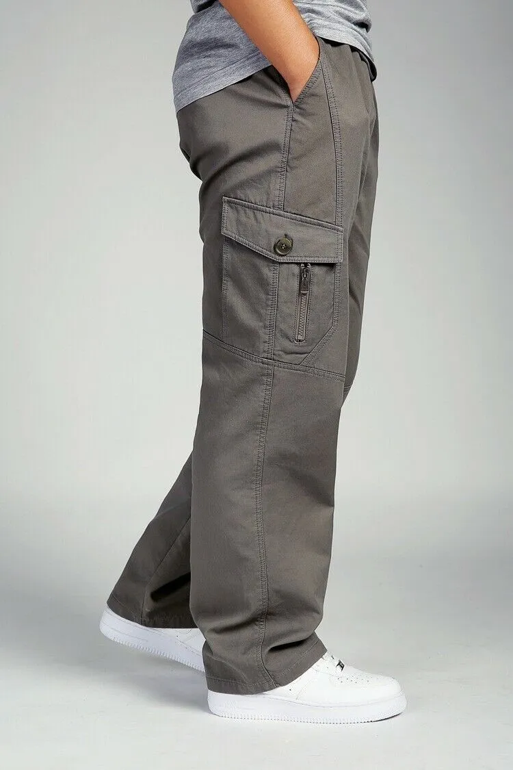 Men's Full Elastic Waist Loose Fit Workwear Pull On Cargo Pants