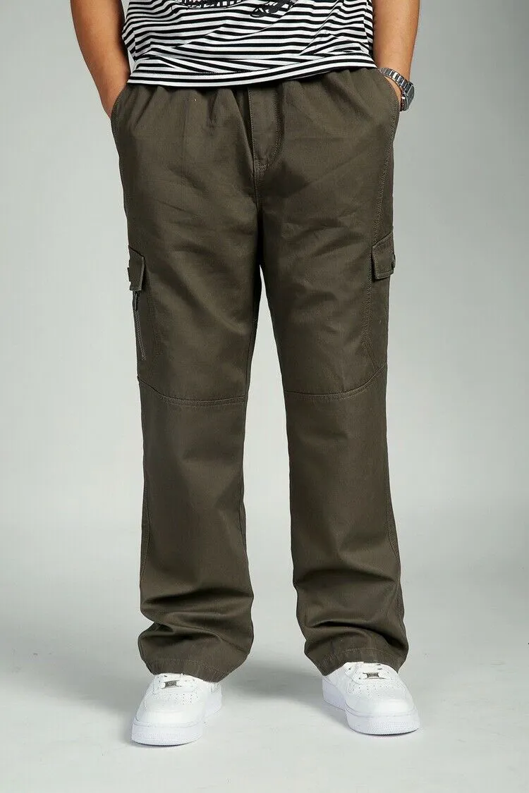 Men's Full Elastic Waist Loose Fit Workwear Pull On Cargo Pants