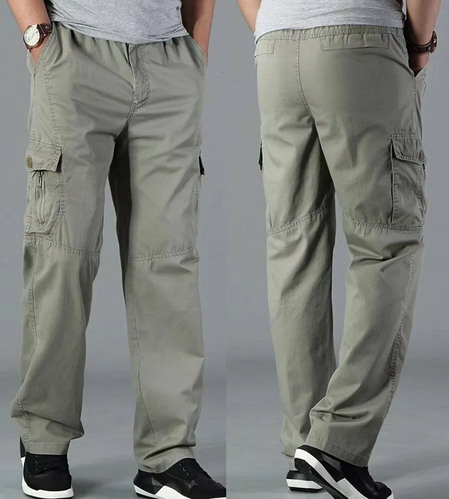 Men's Full Elastic Waist Loose Fit Workwear Pull On Cargo Pants