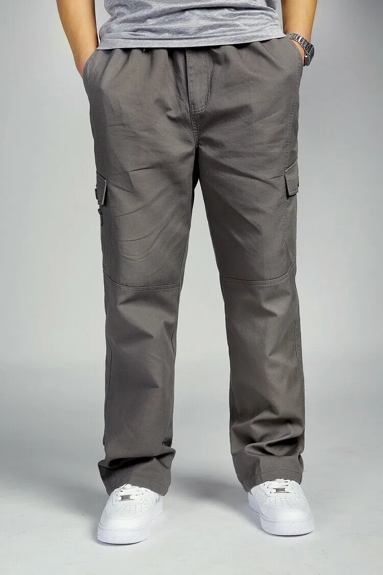 Men's Full Elastic Waist Loose Fit Workwear Pull On Cargo Pants