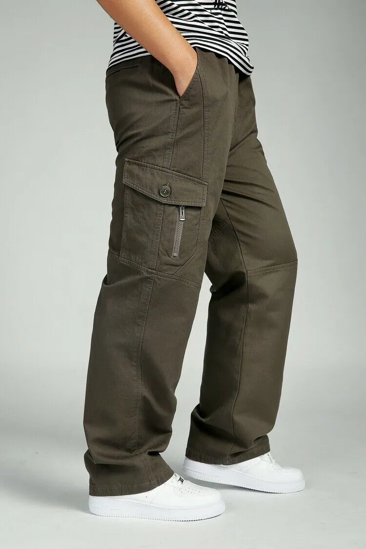 Men's Full Elastic Waist Loose Fit Workwear Pull On Cargo Pants