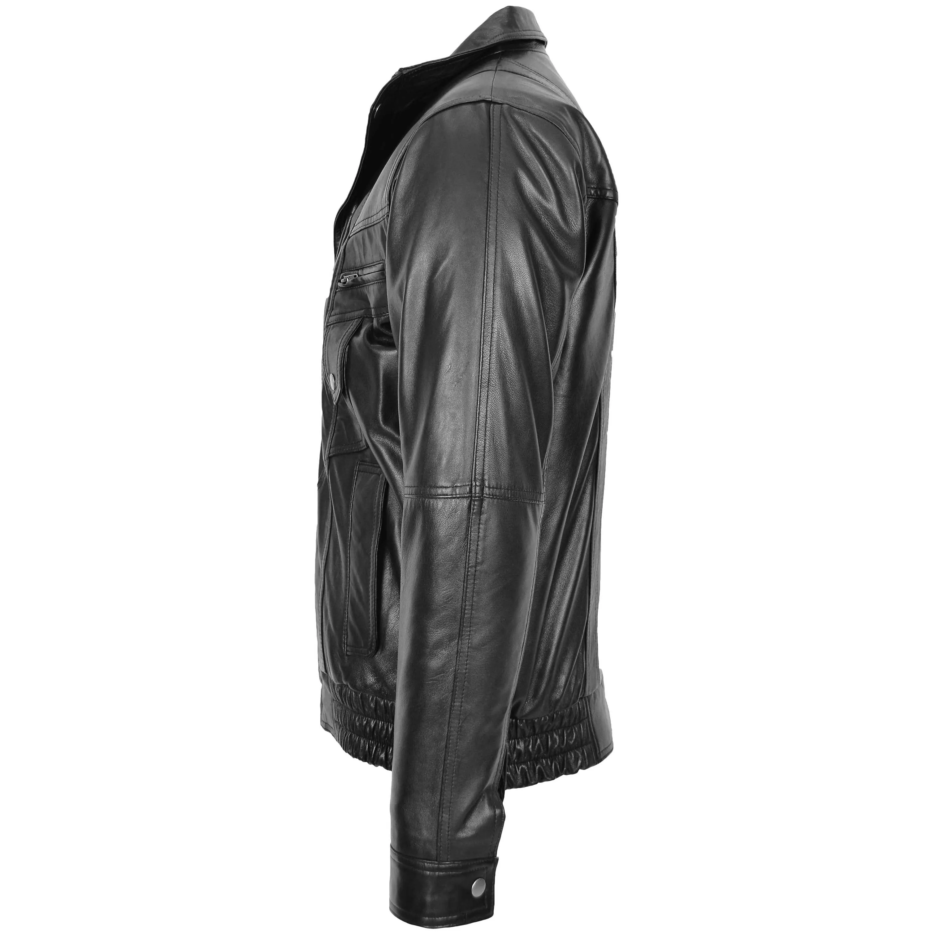 Mens Leather Bomber Blouson Jacket Robert Black