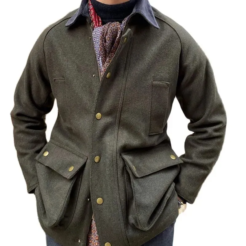 Men's Tweed Wool Safari Jacket with Multi-pockets - Military Tactical Coat