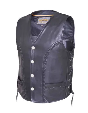 Men's Ultra Motorcycle Leather Vest with Buffalo Nickel Snaps