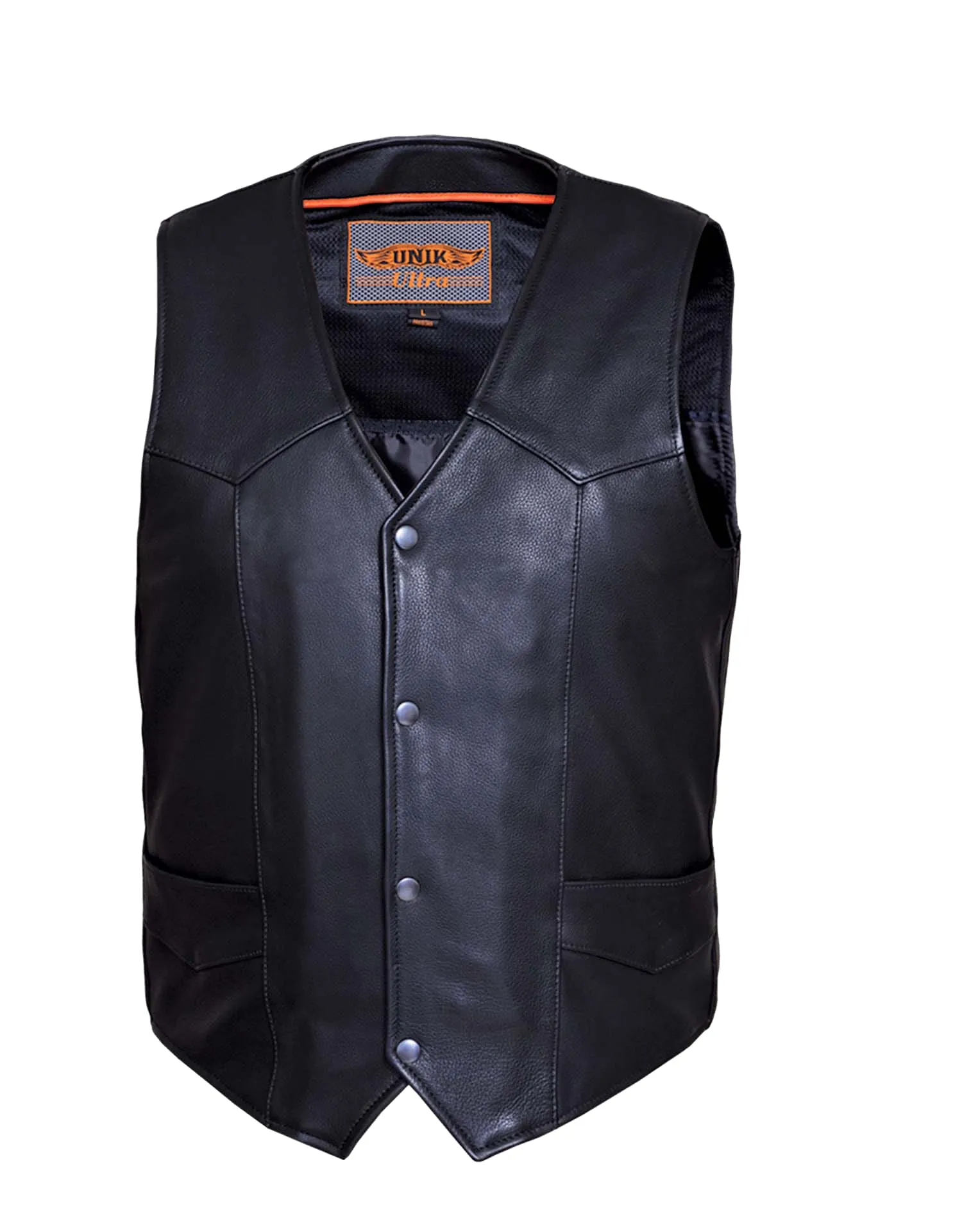 Men's Ultra Snap Front Motorcycle Vest with Plain Sides