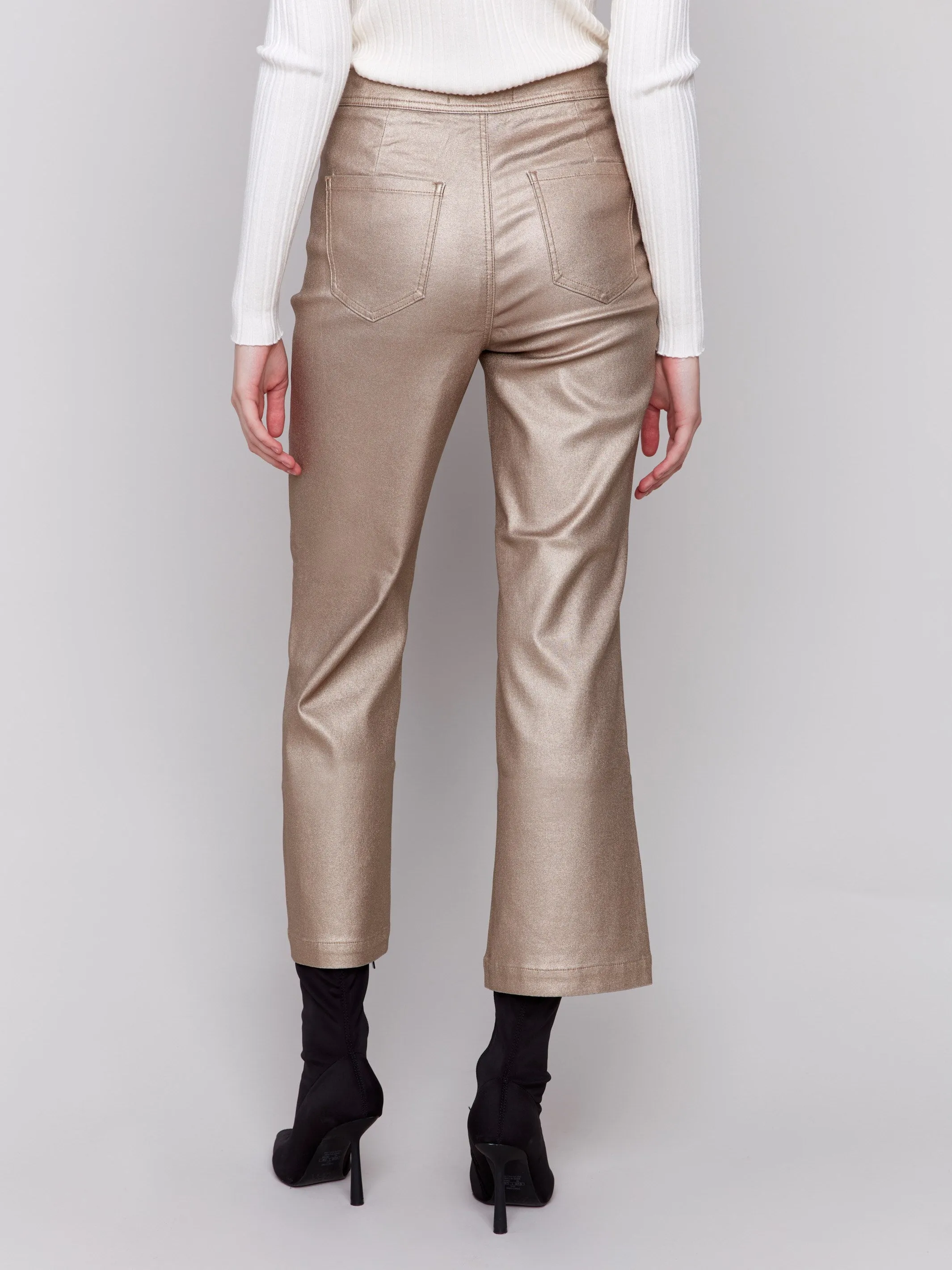 Metallic Wax Flared Pants - Bronze