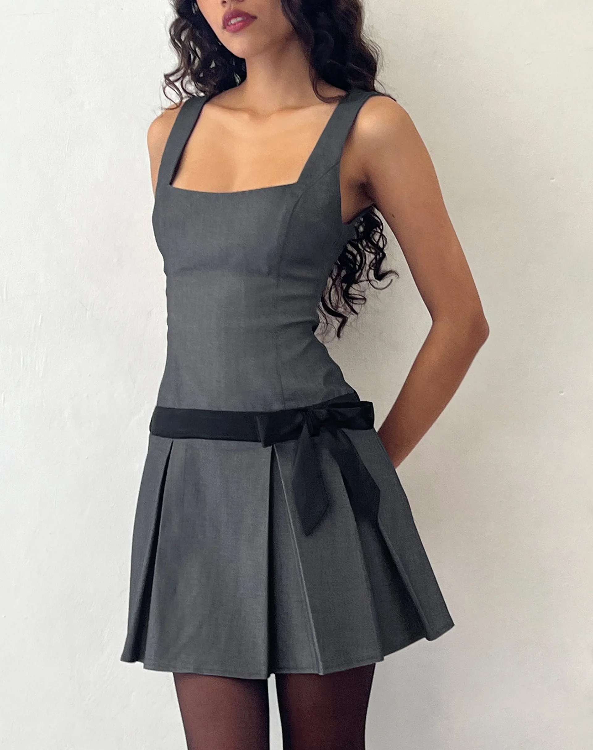 Michelia Pleated Mini Dress in Grey