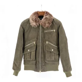 Military Green - Suede Bomber Jacket