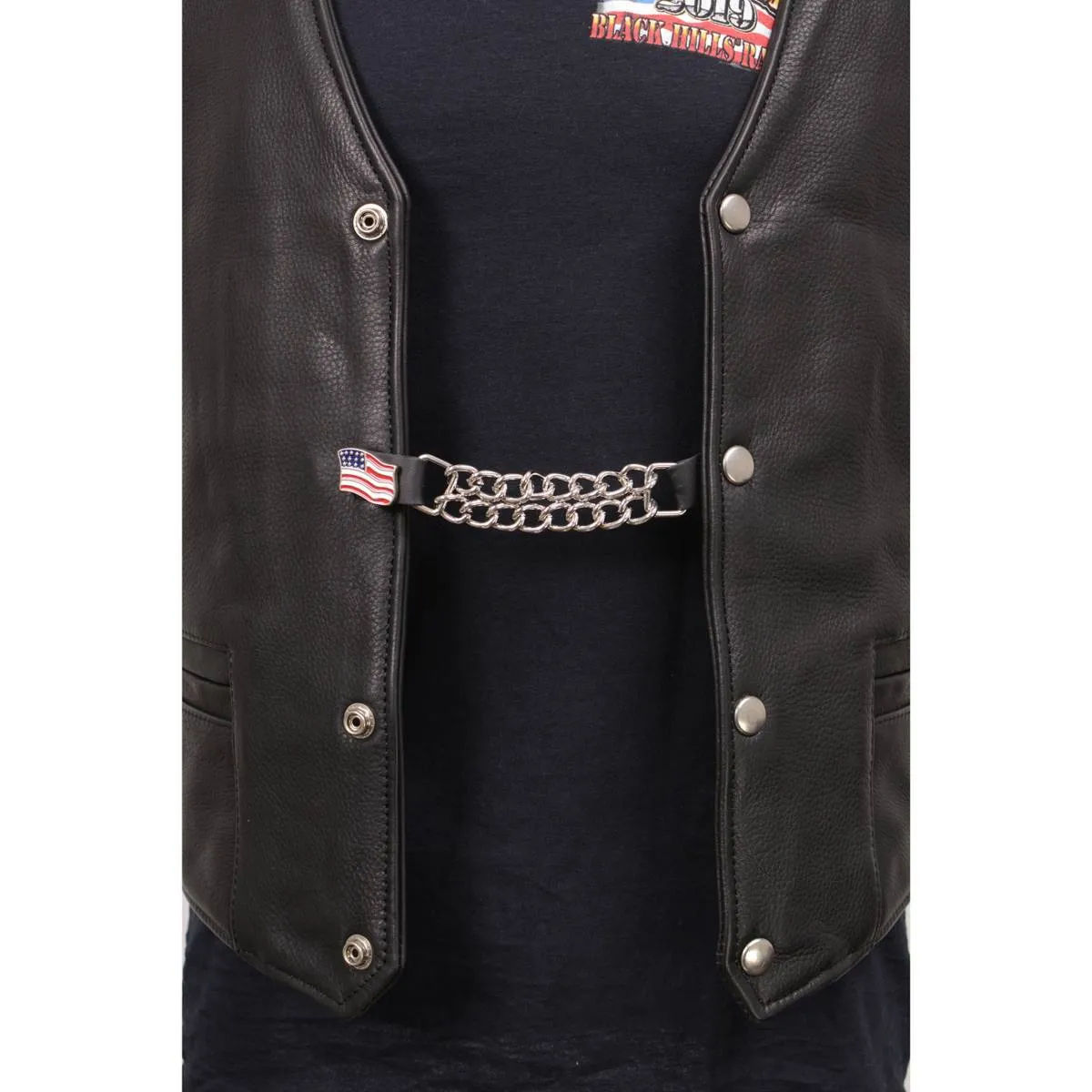 Milwaukee Leather American Flag Vest Extender - Double Chrome Chains Genuine Leather 6.5" Extension MLA1008-Single