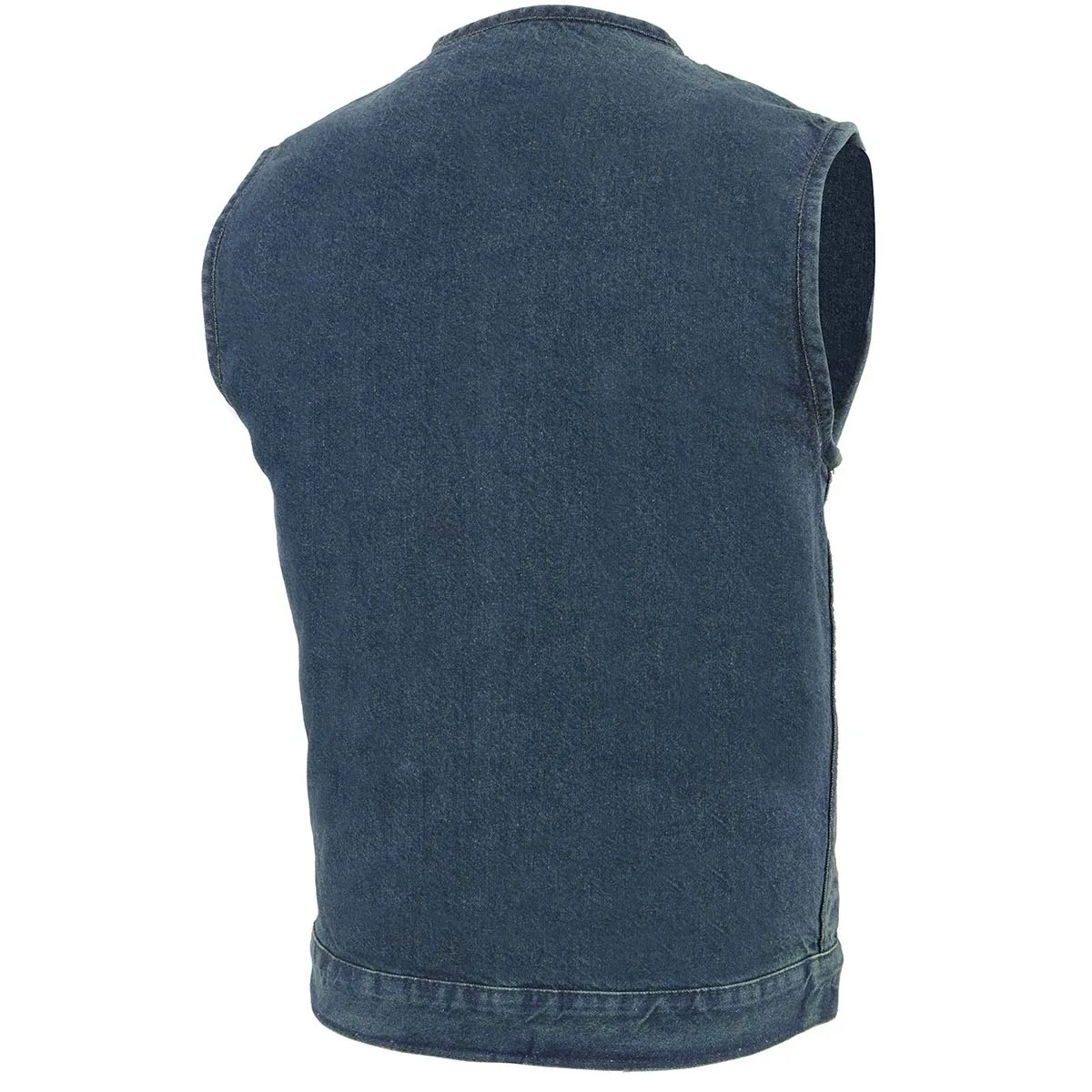 Milwaukee Leather MDM3001 Men's 'Covert' Blue Denim Collarless Club Style Motorcycle Biker Vest w/ Dual Closure