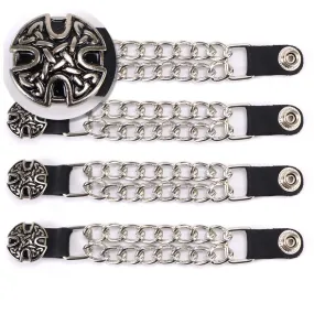 Milwaukee Leather MLA6024SET Celtic Circle 4-PCS Vest Extender Double Chrome Chains w/ Genuine Leather 4" Extension