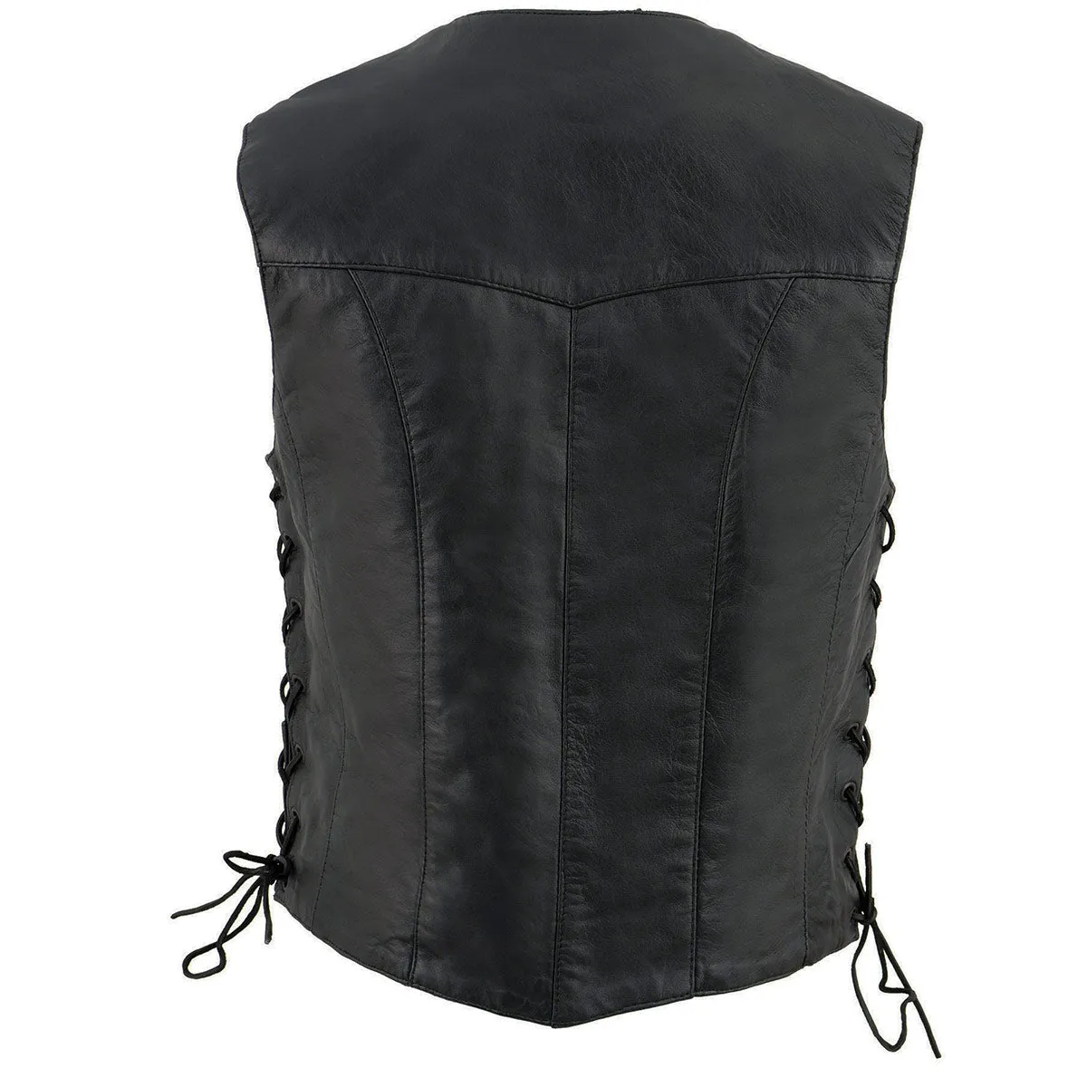 Milwaukee Leather SH1227L Women's Black Leather Side Laces Classic Western Motorcycle Rider Vest W/4-Snaps Closure