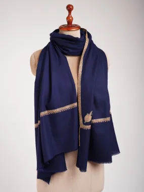 Minimalistic Embroidered Blue Pashmina Shawl