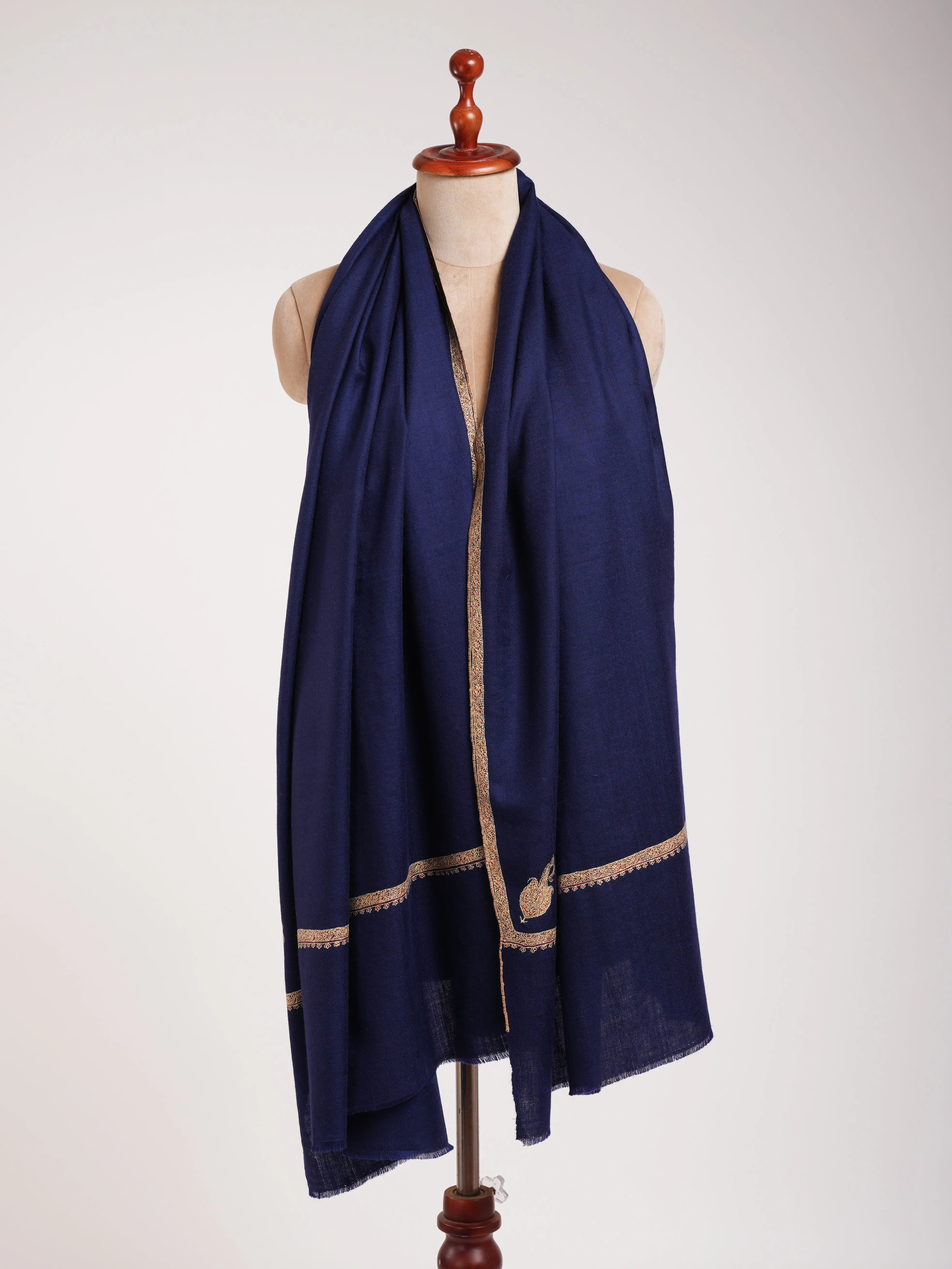 Minimalistic Embroidered Blue Pashmina Shawl