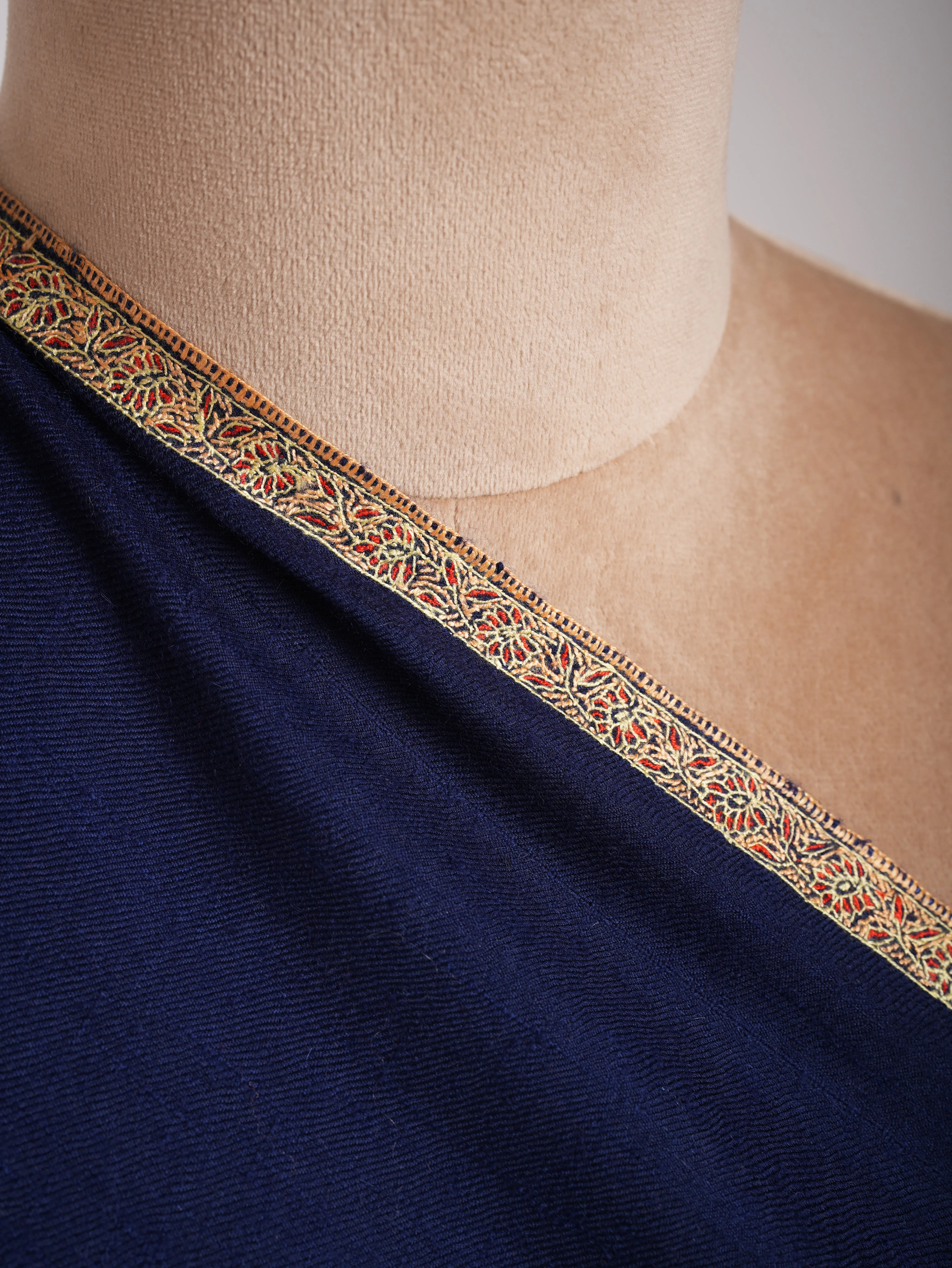 Minimalistic Embroidered Blue Pashmina Shawl