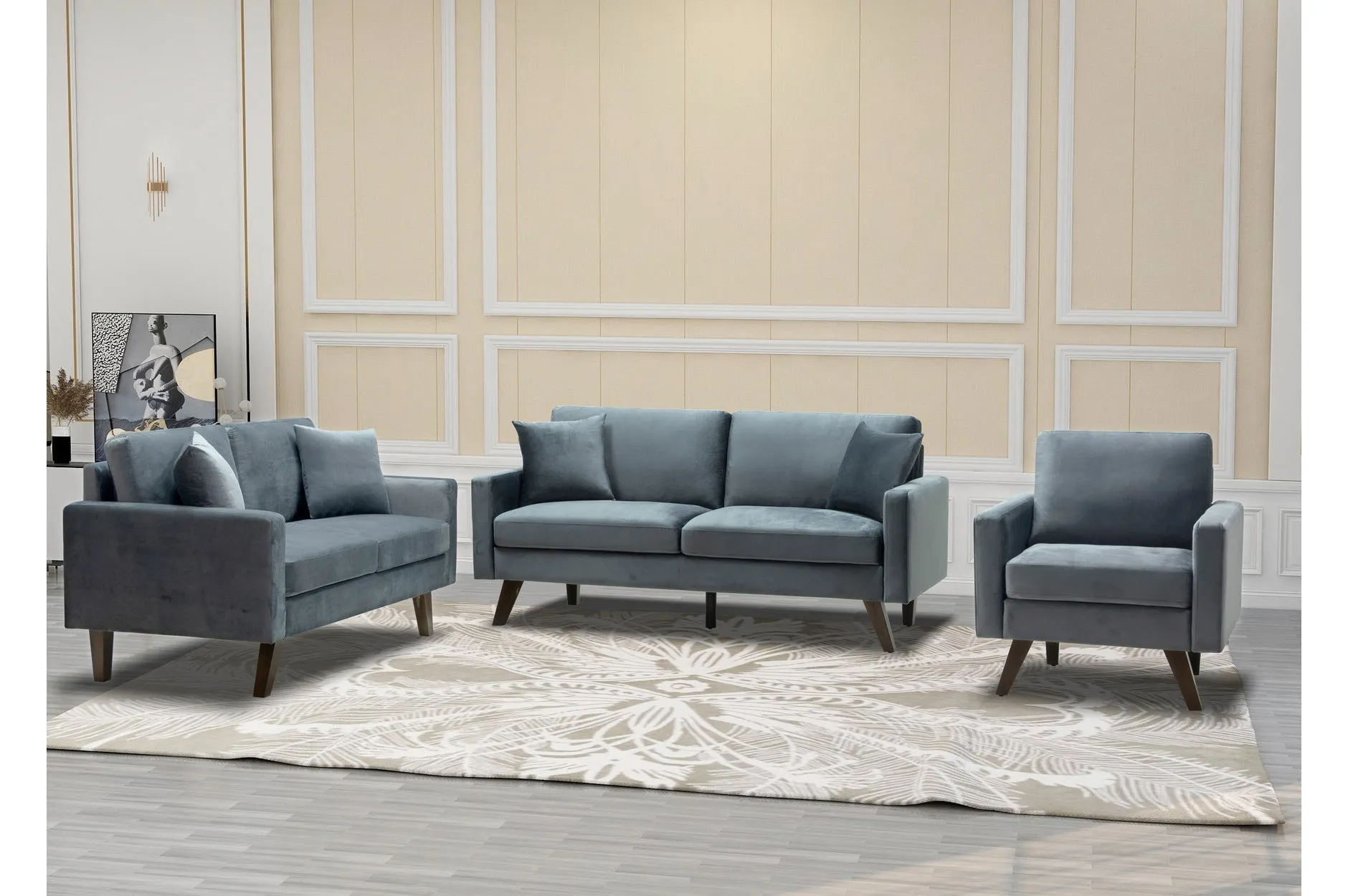 Modern Style Grey Velvet Love Seat