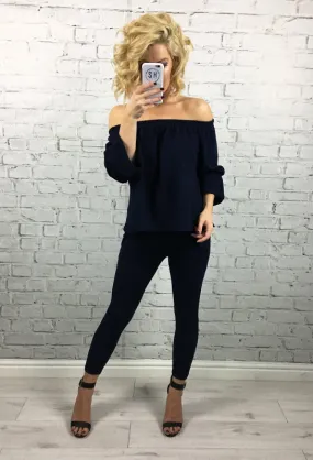 Navy Blue Off The Shoulder Jennifer Set