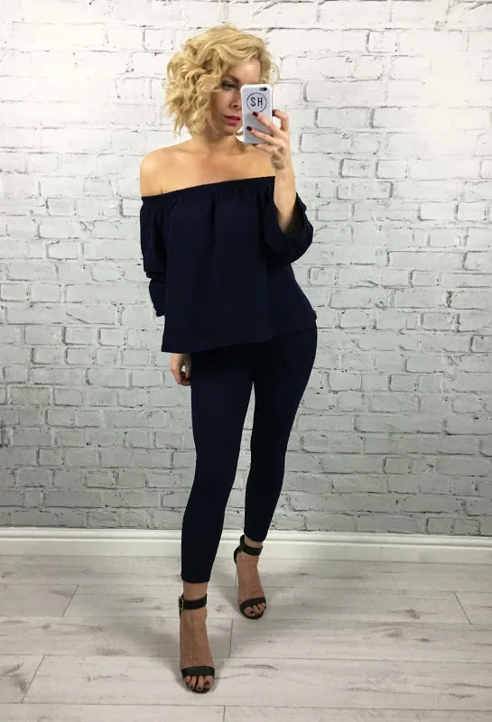 Navy Blue Off The Shoulder Jennifer Set