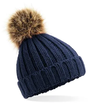 Navy - Infant/junior fur pom pom chunky beanie