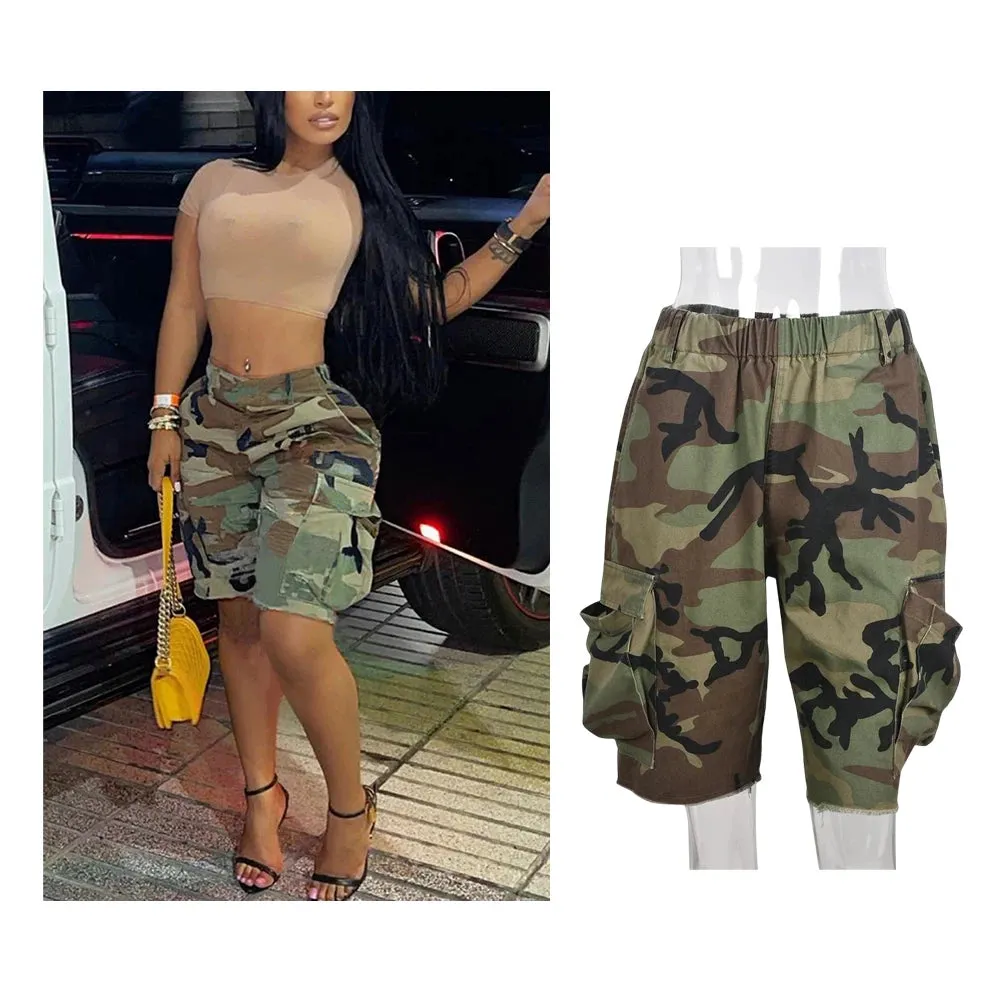 New Arrival High Quality Summer Fashion Casual Camouflage Camo Trousers Women Shorts Cargo Pocket Half Pants for Ladies