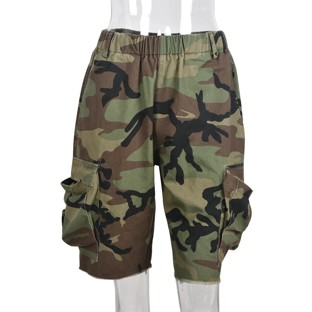 New Arrival High Quality Summer Fashion Casual Camouflage Camo Trousers Women Shorts Cargo Pocket Half Pants for Ladies