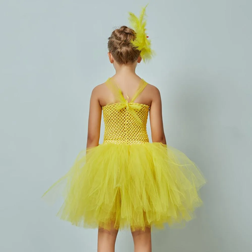 New Children's Clothing 2-12T Halloween Party Cosplay Chick Girl Princess Dress Stage Performance Yellow Dress