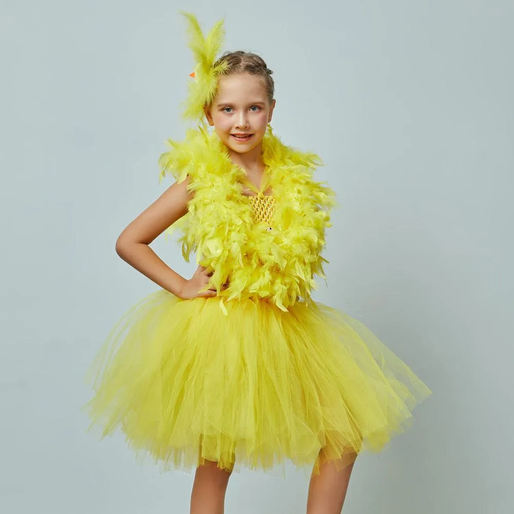 New Children's Clothing 2-12T Halloween Party Cosplay Chick Girl Princess Dress Stage Performance Yellow Dress