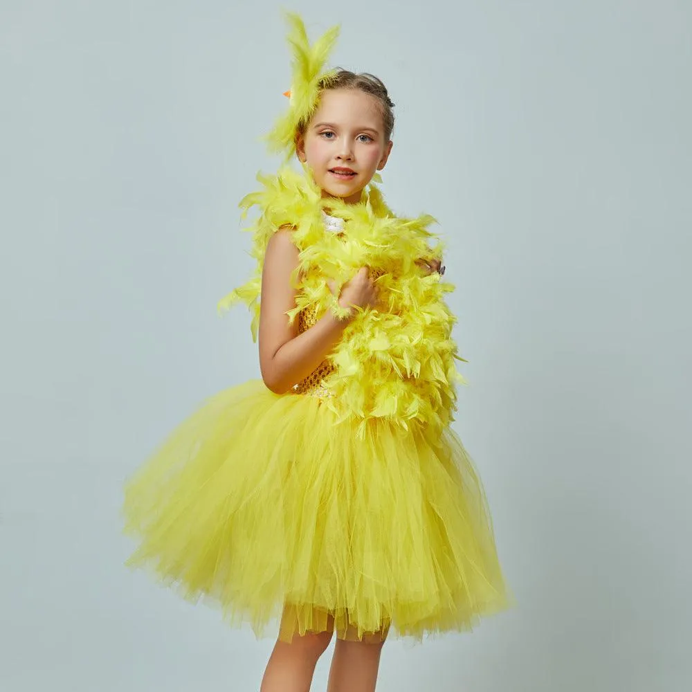 New Children's Clothing 2-12T Halloween Party Cosplay Chick Girl Princess Dress Stage Performance Yellow Dress