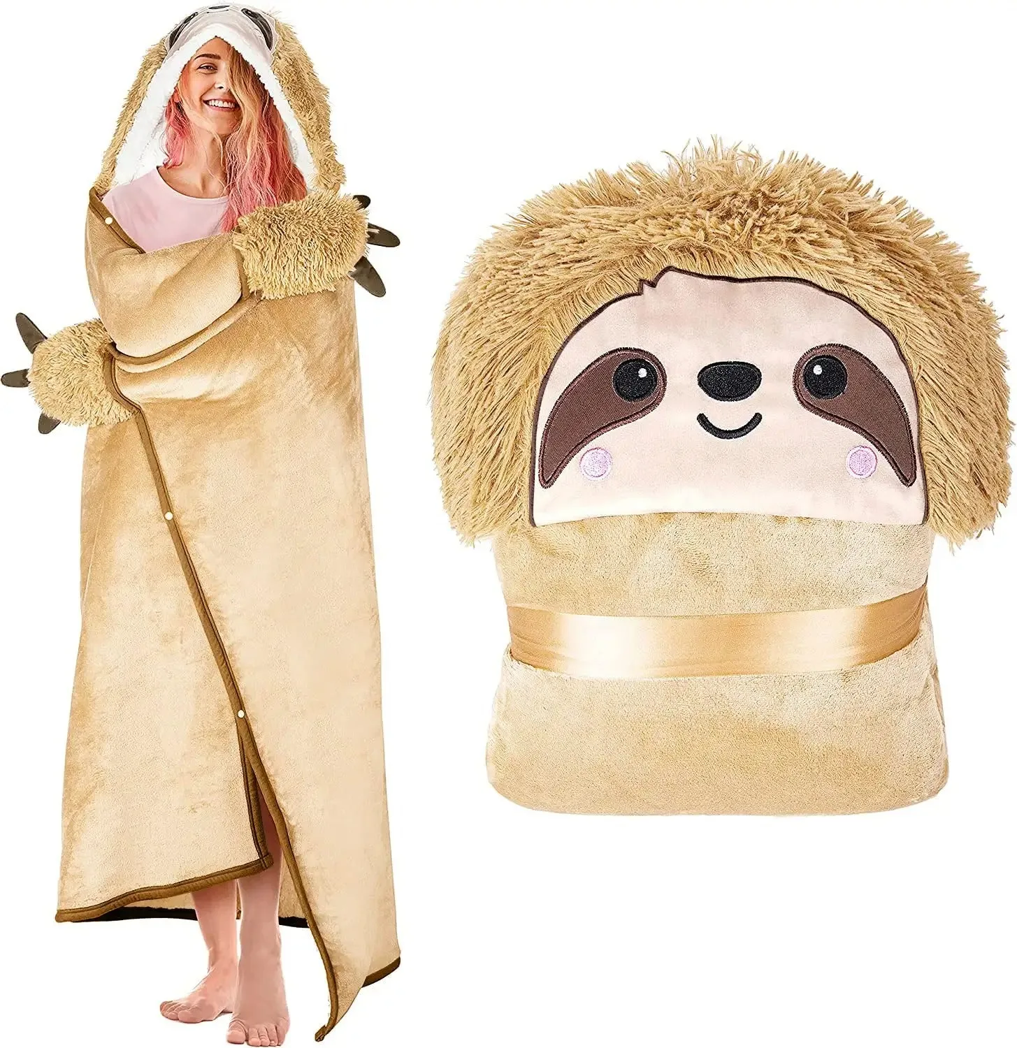 New Style Leisure Home Clothes Thick Warm Sloth Cloak Velvet Shawl Hooded Blanket | 5043