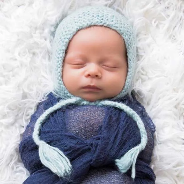 Newborn Blue Angora Knit Bonnet Infant