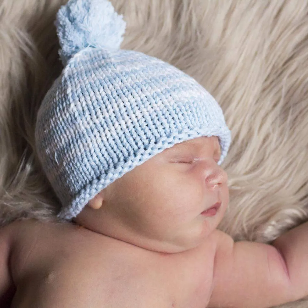 Newborn Blue Pom Pom Beanie Hat Infant