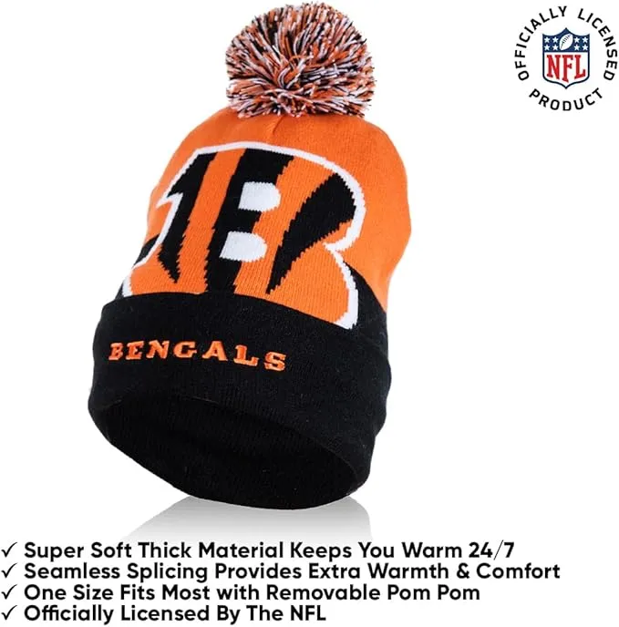 NFL Official Adults Unisex Super Soft Winter Beanie Knit Hat With Extra Warm Touch Screen Gloves|Cincinnati Bengals