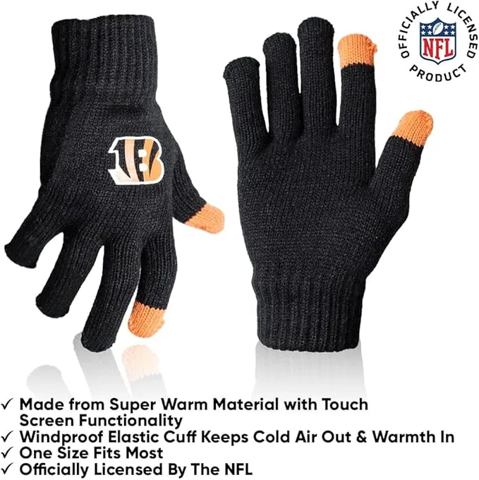 NFL Official Adults Unisex Super Soft Winter Beanie Knit Hat With Extra Warm Touch Screen Gloves|Cincinnati Bengals