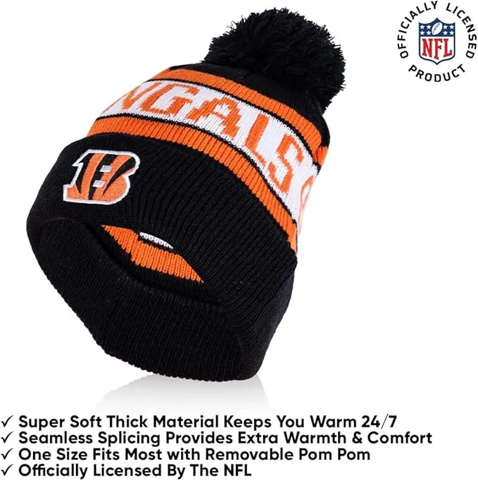 NFL Official Adults Unisex Super Soft Winter Beanie Knit Hat With Extra Warm Touch Screen Gloves|Cincinnati Bengals