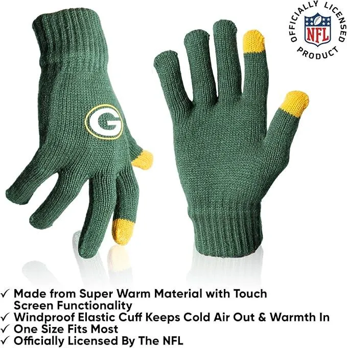 NFL Official Adults Unisex Super Soft Winter Beanie Knit Hat With Extra Warm Touch Screen Gloves|Green Bay Packers