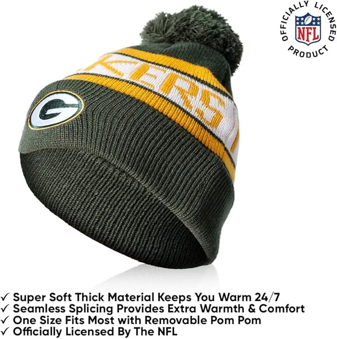 NFL Official Adults Unisex Super Soft Winter Beanie Knit Hat With Extra Warm Touch Screen Gloves|Green Bay Packers