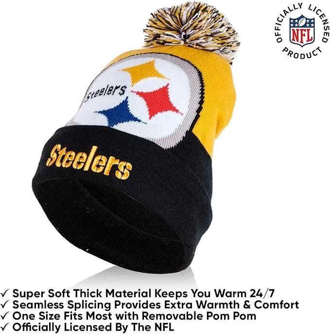 NFL Official Adults Unisex Super Soft Winter Beanie Knit Hat With Extra Warm Touch Screen Gloves|Pittsburgh Steelers