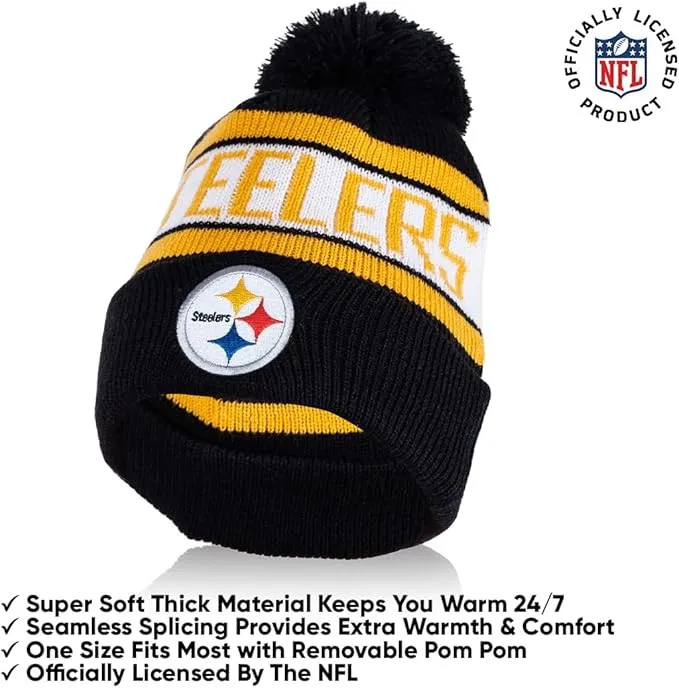 NFL Official Adults Unisex Super Soft Winter Beanie Knit Hat With Extra Warm Touch Screen Gloves|Pittsburgh Steelers