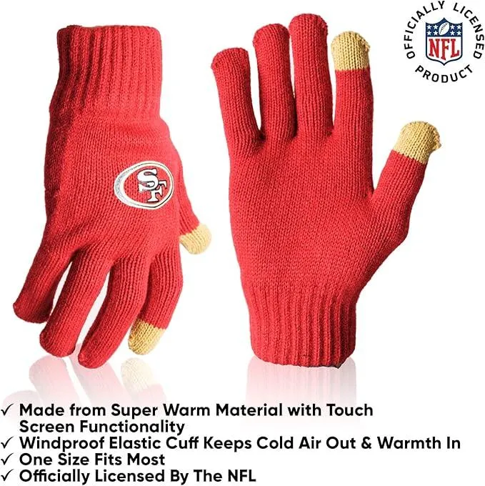 NFL Official Adults Unisex Super Soft Winter Beanie Knit Hat With Extra Warm Touch Screen Gloves|San Francisco 49ers