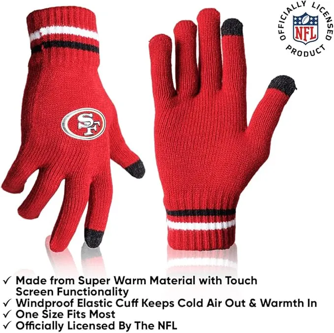 NFL Official Adults Unisex Super Soft Winter Beanie Knit Hat With Extra Warm Touch Screen Gloves|San Francisco 49ers