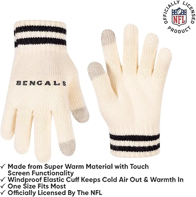 NFL Official Super Soft Cable Knit Winter Beanie Knit Hat with Extra Warm Touch Screen Gloves|Cincinnati Bengals