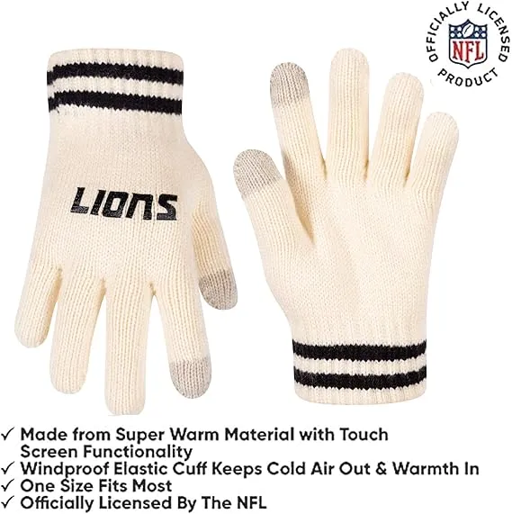 NFL Official Super Soft Cable Knit Winter Beanie Knit Hat with Extra Warm Touch Screen Gloves|Detroit Lions