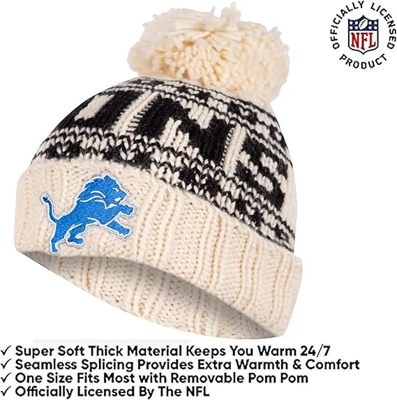 NFL Official Super Soft Cable Knit Winter Beanie Knit Hat with Extra Warm Touch Screen Gloves|Detroit Lions