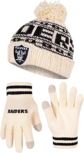 NFL Official Super Soft Cable Knit Winter Beanie Knit Hat with Extra Warm Touch Screen Gloves|Las Vegas Raiders