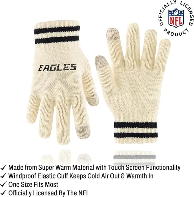 NFL Official Super Soft Cable Knit Winter Beanie Knit Hat with Extra Warm Touch Screen Gloves|Philadelphia Eagles