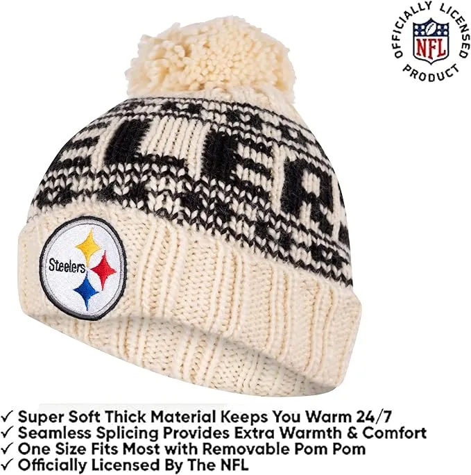 NFL Official Super Soft Cable Knit Winter Beanie Knit Hat with Extra Warm Touch Screen Gloves|Pittsburgh Steelers