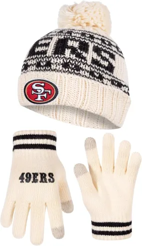 NFL Official Super Soft Cable Knit Winter Beanie Knit Hat with Extra Warm Touch Screen Gloves|San Francisco 49ers