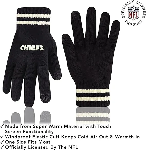 NFL Official Youth Super Soft Cable Knit Winter Beanie Knit Hat with Extra Warm Touch Screen Gloves|Kansas City Chiefs