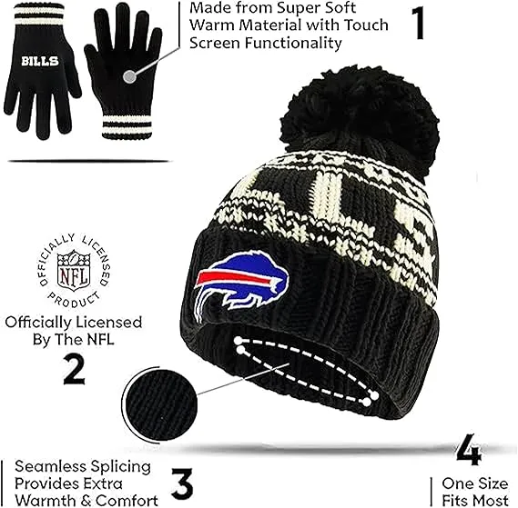 NFL Official Youth Super Soft Cable Knit Winter Beanie Knit Hat with Extra Warm Touch Screen Gloves|Kansas City Chiefs