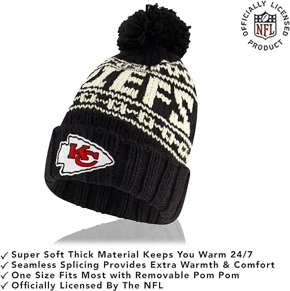 NFL Official Youth Super Soft Cable Knit Winter Beanie Knit Hat with Extra Warm Touch Screen Gloves|Kansas City Chiefs